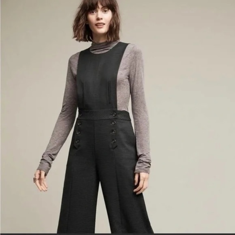 Anthropology Cartonnier Black Wide-Leg Pinafore Jumpsuit